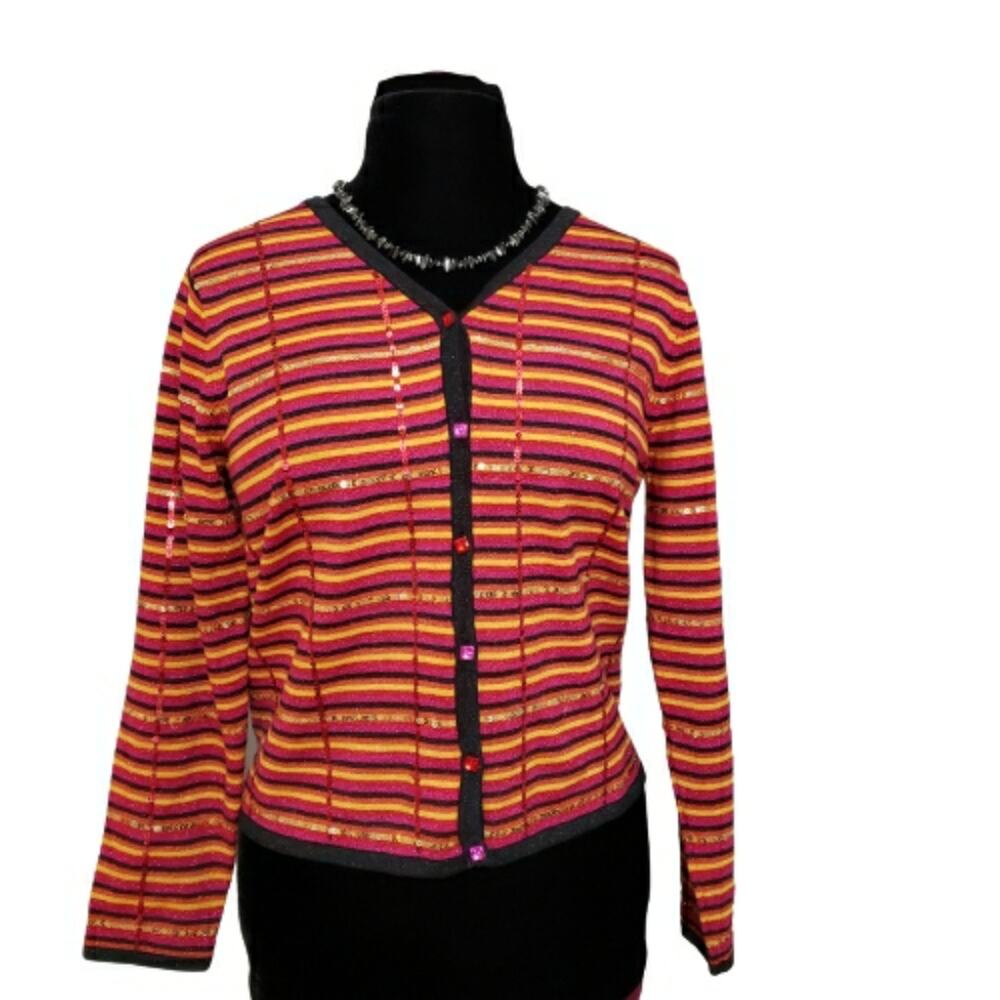 Christina Rotelli Sequined Metallic Cardigan M